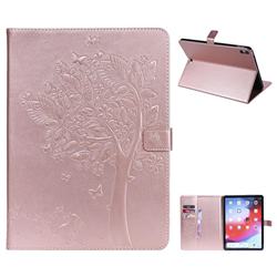 Embossing Butterfly Tree Leather Flip Cover for Apple iPad Pro 11 2018 - Rose Gold