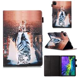 Cat and Tiger Matte Leather Wallet Tablet Case for Apple iPad Pro 11 2018