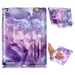 Dream Purple Marble Clear Bumper Glossy Rubber Silicone Wrist Band Tablet Stand Holder Cover for iPad 4 the New iPad iPad2 iPad3