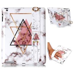Inverted Triangle Powder Marble Clear Bumper Glossy Rubber Silicone Wrist Band Tablet Stand Holder Cover for iPad 4 the New iPad iPad2 iPad3