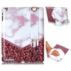 Stitching Rose Marble Clear Bumper Glossy Rubber Silicone Wrist Band Tablet Stand Holder Cover for iPad 4 the New iPad iPad2 iPad3