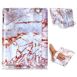 White Stone Marble Clear Bumper Glossy Rubber Silicone Wrist Band Tablet Stand Holder Cover for iPad 4 the New iPad iPad2 iPad3