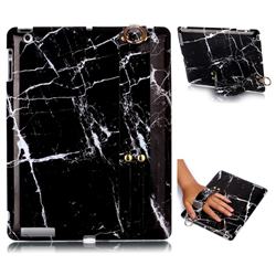 Black Stone Marble Clear Bumper Glossy Rubber Silicone Wrist Band Tablet Stand Holder Cover for iPad 4 the New iPad iPad2 iPad3