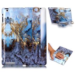 Sea Blue Marble Clear Bumper Glossy Rubber Silicone Wrist Band Tablet Stand Holder Cover for iPad 4 the New iPad iPad2 iPad3