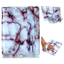 Bloody Lines Marble Clear Bumper Glossy Rubber Silicone Wrist Band Tablet Stand Holder Cover for iPad 4 the New iPad iPad2 iPad3