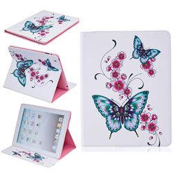 Peach Butterflies Folio Stand Leather Wallet Case for iPad 4 / the New iPad / iPad 2 / iPad 3