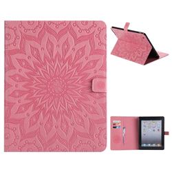 Embossing Sunflower Leather Flip Cover for iPad 4 the New iPad iPad2 iPad3 - Pink