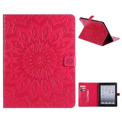 Embossing Sunflower Leather Flip Cover for iPad 4 the New iPad iPad2 iPad3 - Red
