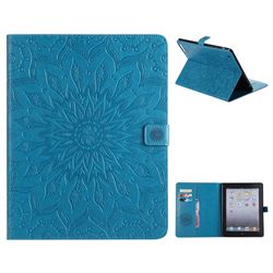 Embossing Sunflower Leather Flip Cover for iPad 4 the New iPad iPad2 iPad3 - Blue