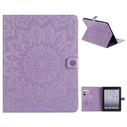 Embossing Sunflower Leather Flip Cover for iPad 4 the New iPad iPad2 iPad3 - Purple