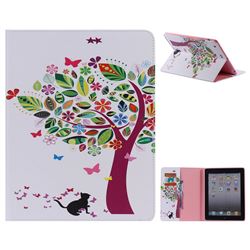 Cat and Tree Folio Flip Stand Leather Wallet Case for iPad 4 the New iPad iPad2 iPad3