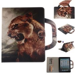 Majestic Lion Handbag Tablet Leather Wallet Flip Cover for iPad 4 the New iPad iPad2 iPad3