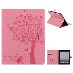 Embossing Butterfly Tree Leather Flip Cover for iPad 4 the New iPad iPad2 iPad3 - Pink