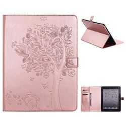 Embossing Butterfly Tree Leather Flip Cover for iPad 4 the New iPad iPad2 iPad3 - Rose Gold