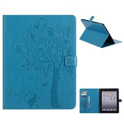 Embossing Butterfly Tree Leather Flip Cover for iPad 4 the New iPad iPad2 iPad3 - Blue