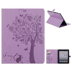 Embossing Butterfly Tree Leather Flip Cover for iPad 4 the New iPad iPad2 iPad3 - Purple