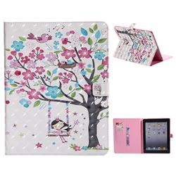 Flower Tree Swing Girl 3D Painted Tablet Leather Wallet Case for iPad 4 the New iPad iPad2 iPad3