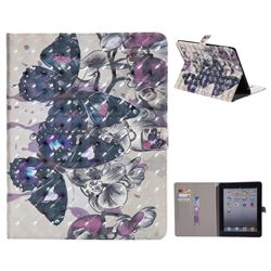 Black Butterfly 3D Painted Tablet Leather Wallet Case for iPad 4 the New iPad iPad2 iPad3