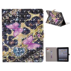 Violet Butterfly 3D Painted Tablet Leather Wallet Case for iPad 4 the New iPad iPad2 iPad3