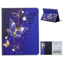 Gold and Blue Butterfly Folio Stand Tablet Leather Wallet Case for iPad 4 the New iPad iPad2 iPad3