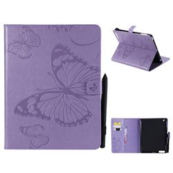 Embossing 3D Butterfly Leather Wallet Case for iPad 4 the New iPad iPad2 iPad3 - Purple
