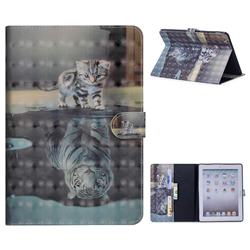 Tiger and Cat 3D Painted Leather Tablet Wallet Case for iPad 4 the New iPad iPad2 iPad3