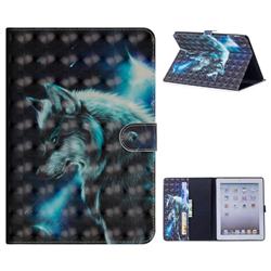 Snow Wolf 3D Painted Leather Tablet Wallet Case for iPad 4 the New iPad iPad2 iPad3