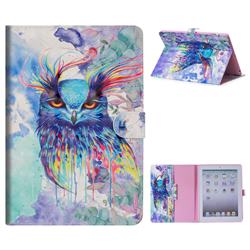 Watercolor Owl 3D Painted Leather Tablet Wallet Case for iPad 4 the New iPad iPad2 iPad3