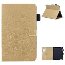 Intricate Embossing Butterfly Circle Leather Wallet Case for iPad 4 the New iPad iPad2 iPad3 - Champagne