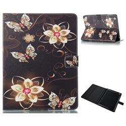 Golden Flower Butterfly Folio Stand Leather Wallet Case for iPad 4 the New iPad iPad2 iPad3