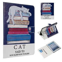 Cat and Book Smooth Leather Tablet Wallet Case for iPad 4 the New iPad iPad2 iPad3