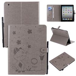 Embossing Bee and Cat Leather Flip Cover for iPad 4 the New iPad iPad2 iPad3 - Gray