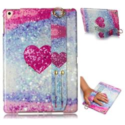 Glitter Rose Heart Marble Clear Bumper Glossy Rubber Silicone Wrist Band Tablet Stand Holder Cover for iPad Air iPad5