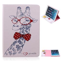 Glasses Giraffe Folio Stand Leather Wallet Case for iPad Air / iPad 5