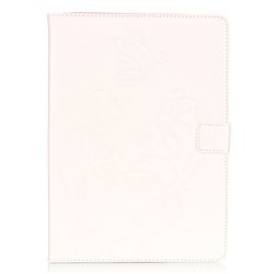 Embossing Butterfly Flower Leather Wallet Case for iPad Air / iPad 5 - White