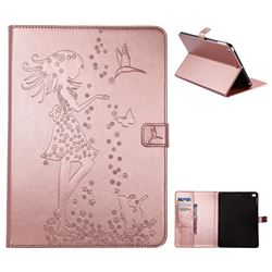 Embossing Flower Girl Cat Leather Flip Cover for iPad Air iPad5 - Rose Gold