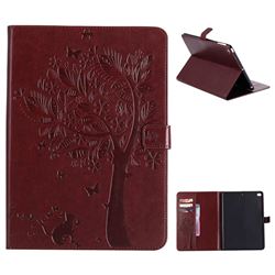 Embossing Butterfly Tree Leather Flip Cover for iPad Air iPad5 - Brown