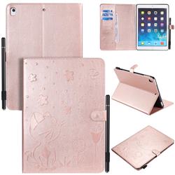 Embossing Bee and Cat Leather Flip Cover for iPad Air iPad5 - Rose Gold
