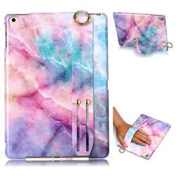 Dream Green Marble Clear Bumper Glossy Rubber Silicone Wrist Band Tablet Stand Holder Cover for iPad Air 2 iPad6