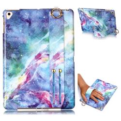 Blue Starry Sky Marble Clear Bumper Glossy Rubber Silicone Wrist Band Tablet Stand Holder Cover for iPad Air 2 iPad6
