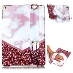 Stitching Rose Marble Clear Bumper Glossy Rubber Silicone Wrist Band Tablet Stand Holder Cover for iPad Air 2 iPad6