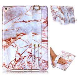White Stone Marble Clear Bumper Glossy Rubber Silicone Wrist Band Tablet Stand Holder Cover for iPad Air 2 iPad6