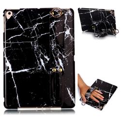 Black Stone Marble Clear Bumper Glossy Rubber Silicone Wrist Band Tablet Stand Holder Cover for iPad Air 2 iPad6