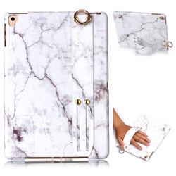 White Smooth Marble Clear Bumper Glossy Rubber Silicone Wrist Band Tablet Stand Holder Cover for iPad Air 2 iPad6
