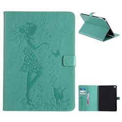Embossing Flower Girl Cat Leather Flip Cover for iPad Air 2 iPad6 - Green