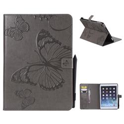 Embossing 3D Butterfly Leather Wallet Case for iPad Air 2 iPad6 - Gray