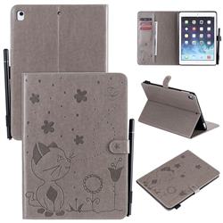 Embossing Bee and Cat Leather Flip Cover for iPad Air 2 iPad6 - Gray