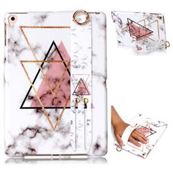 Inverted Triangle Powder Marble Clear Bumper Glossy Rubber Silicone Wrist Band Tablet Stand Holder Cover for iPad 9.7 2017 9.7 inch