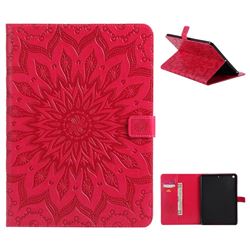 Embossing Sunflower Leather Flip Cover for iPad 9.7 2017 9.7 inch - Red