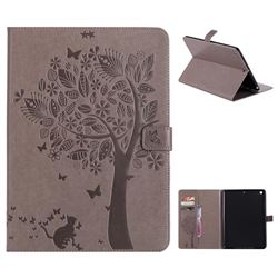 Embossing Butterfly Tree Leather Flip Cover for iPad 9.7 2017 9.7 inch - Grey